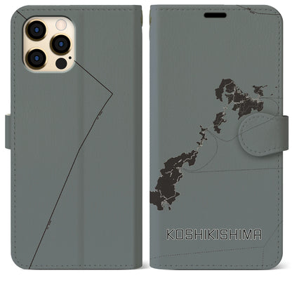 【甑島（鹿児島県）】地図柄iPhoneケース（手帳タイプ）モノトーン・iPhone 12 Pro Max 用
