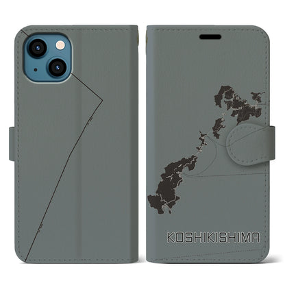 【甑島（鹿児島県）】地図柄iPhoneケース（手帳タイプ）モノトーン・iPhone 13 用