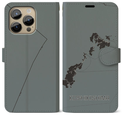 【甑島（鹿児島県）】地図柄iPhoneケース（手帳タイプ）モノトーン・iPhone 14 Pro Max 用