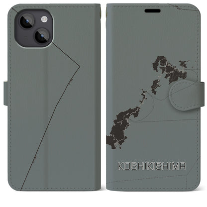 【甑島（鹿児島県）】地図柄iPhoneケース（手帳タイプ）モノトーン・iPhone 14 Plus 用