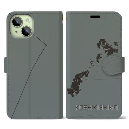 【甑島（鹿児島県）】地図柄iPhoneケース（手帳タイプ）モノトーン・iPhone 15 用