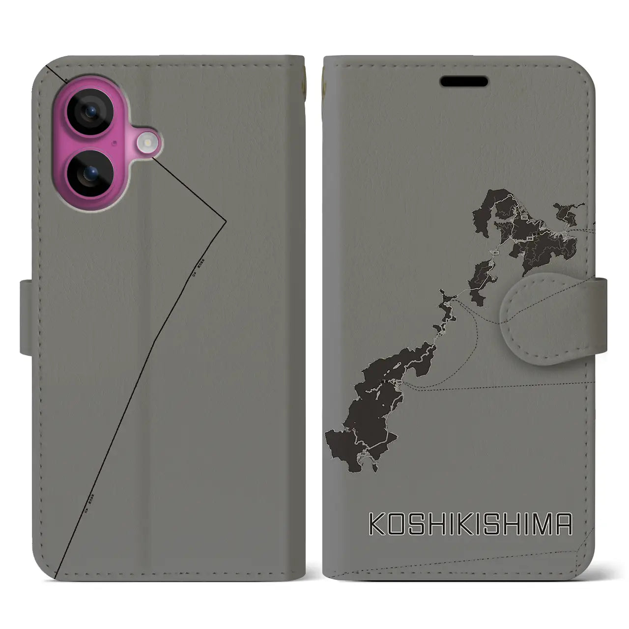 【甑島（鹿児島県）】地図柄iPhoneケース（手帳タイプ）モノトーン・iPhone 16 Pro 用