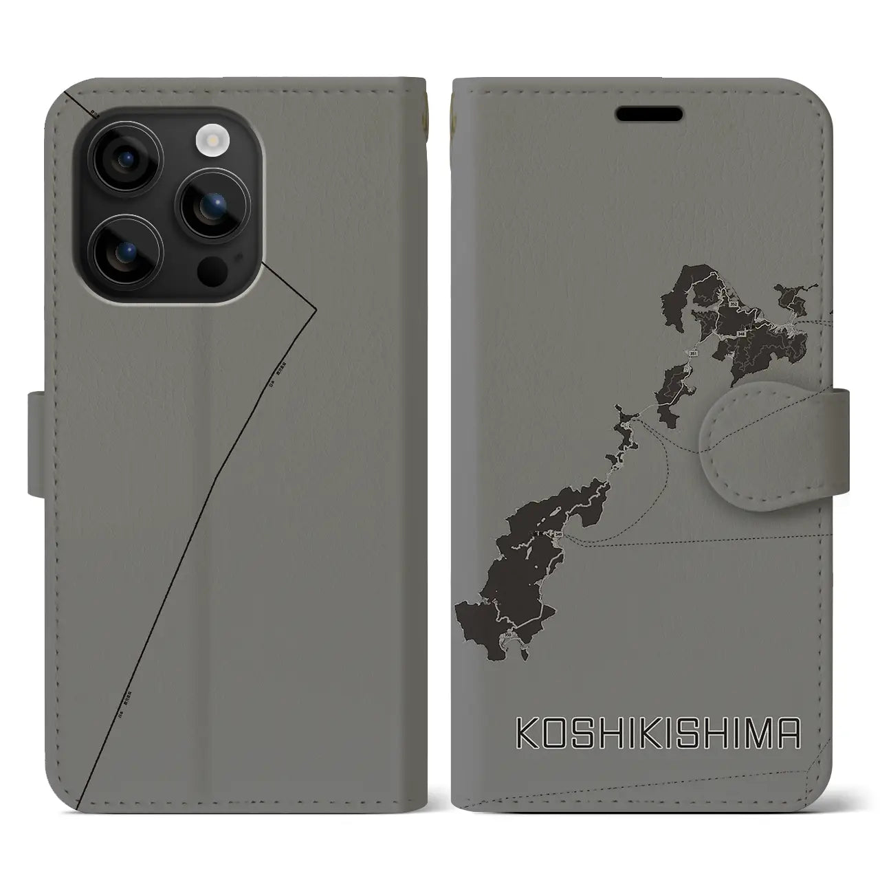 【甑島（鹿児島県）】地図柄iPhoneケース（手帳タイプ）モノトーン・iPhone 16 用