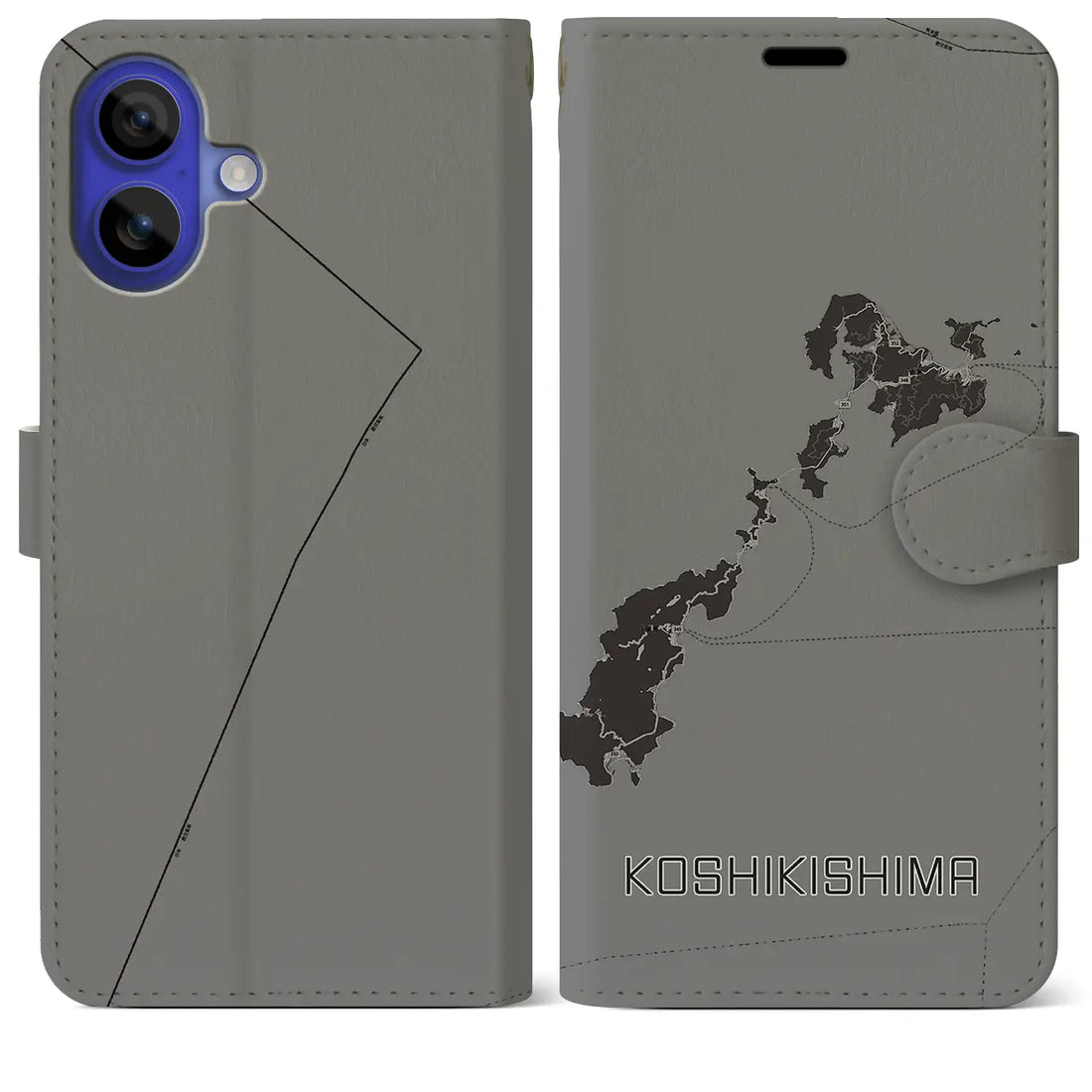 【甑島(鹿児島県)】地図柄iPhoneケース(手帳タイプ)モノトーン・iPhone 16 Pro Max 用