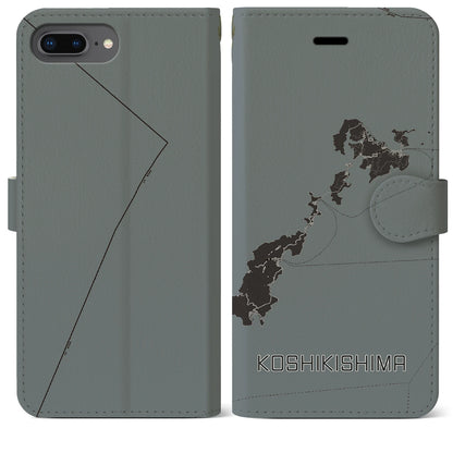 【甑島（鹿児島県）】地図柄iPhoneケース（手帳タイプ）モノトーン・iPhone 8Plus /7Plus / 6sPlus / 6Plus 用