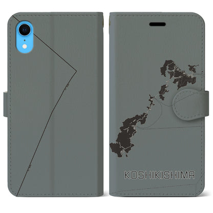 【甑島（鹿児島県）】地図柄iPhoneケース（手帳タイプ）モノトーン・iPhone XR 用