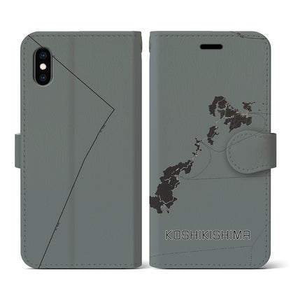 【甑島（鹿児島県）】地図柄iPhoneケース（手帳タイプ）モノトーン・iPhone XS / X 用