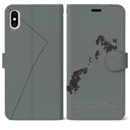 【甑島（鹿児島県）】地図柄iPhoneケース（手帳タイプ）モノトーン・iPhone XS Max 用