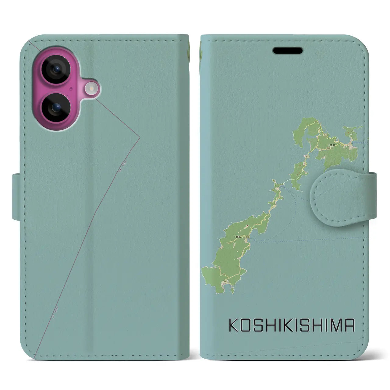 【甑島（鹿児島県）】地図柄iPhoneケース（手帳タイプ）ナチュラル・iPhone 16 Pro 用