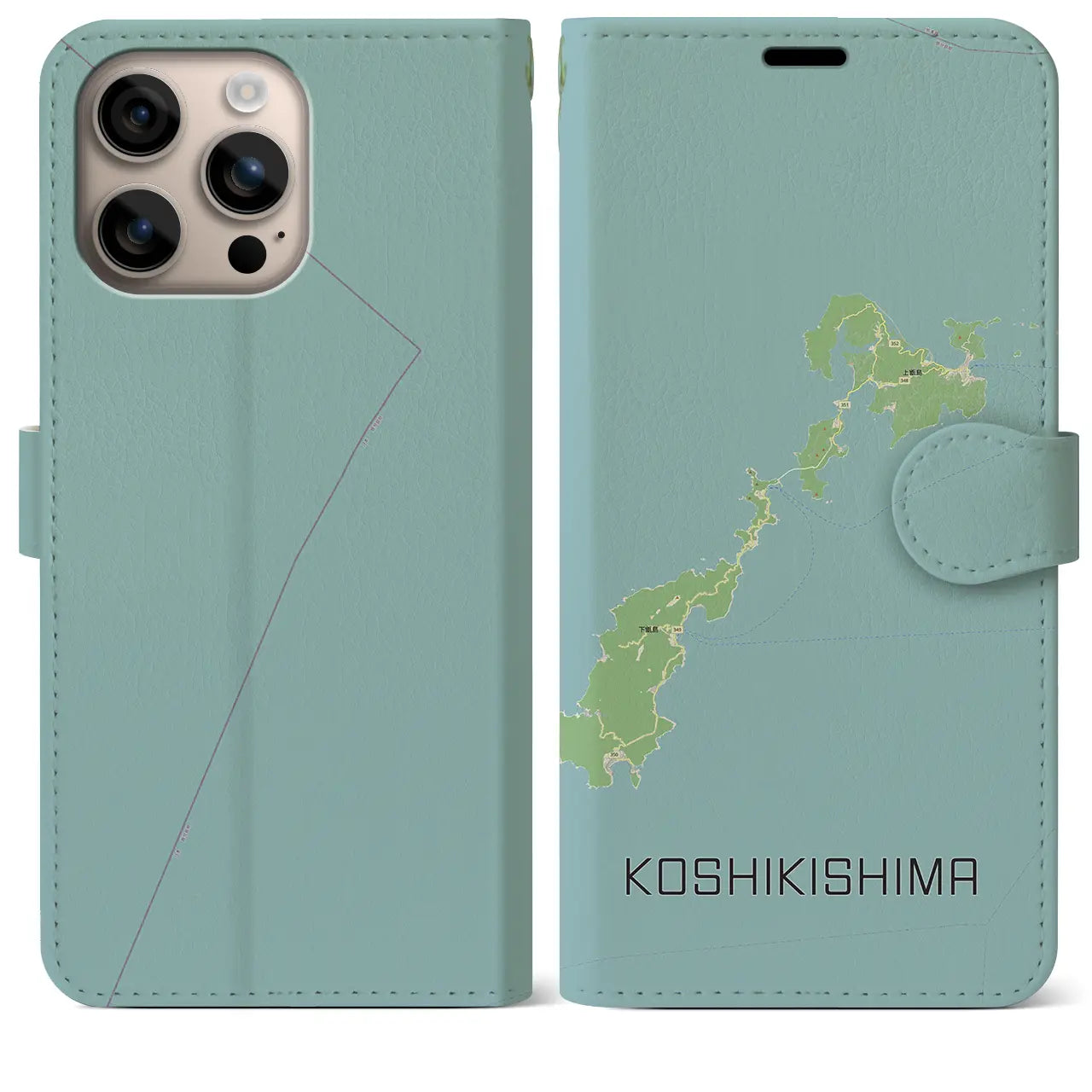 【甑島（鹿児島県）】地図柄iPhoneケース（手帳タイプ）ナチュラル・iPhone 16 Plus 用