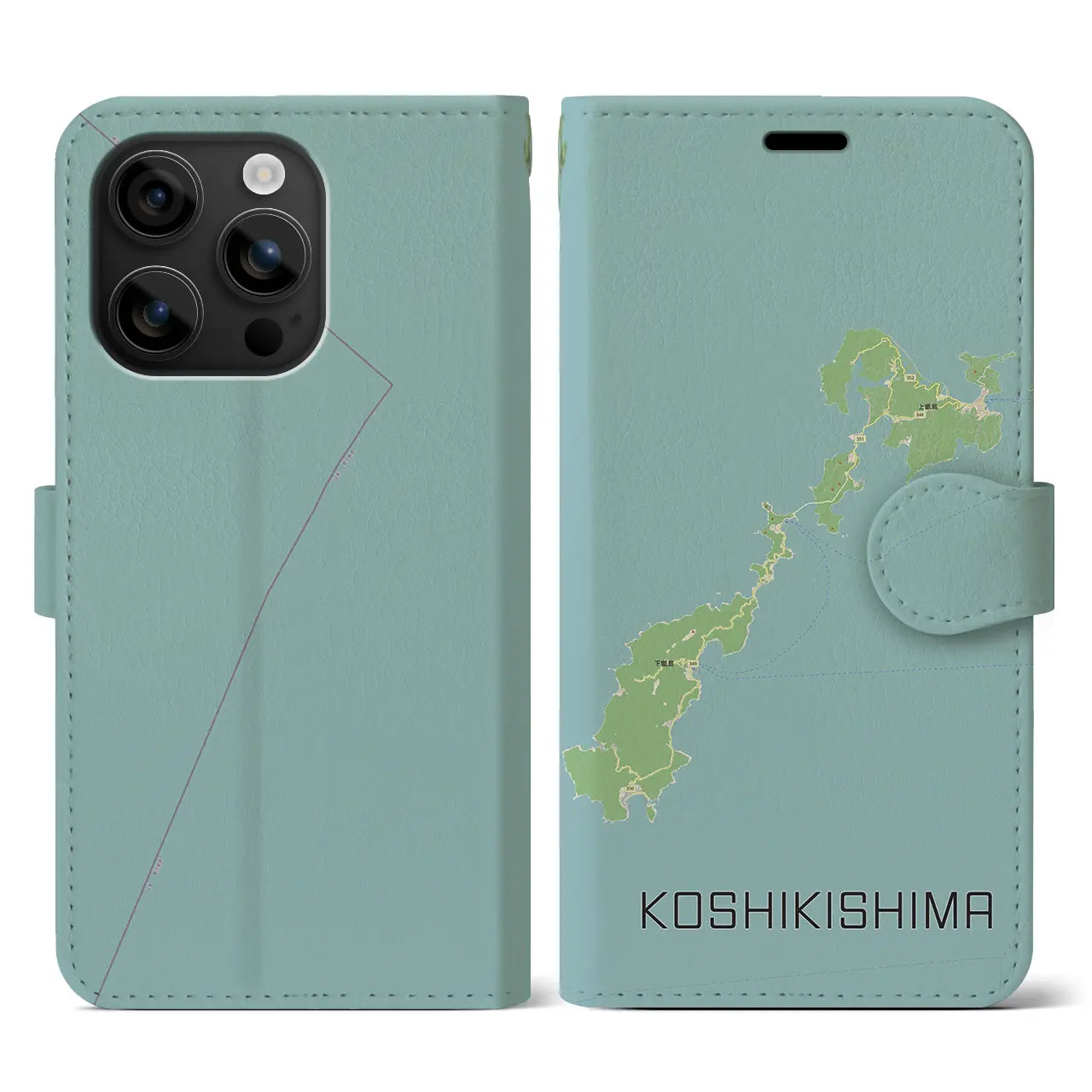 【甑島（鹿児島県）】地図柄iPhoneケース（手帳タイプ）ナチュラル・iPhone 16 用