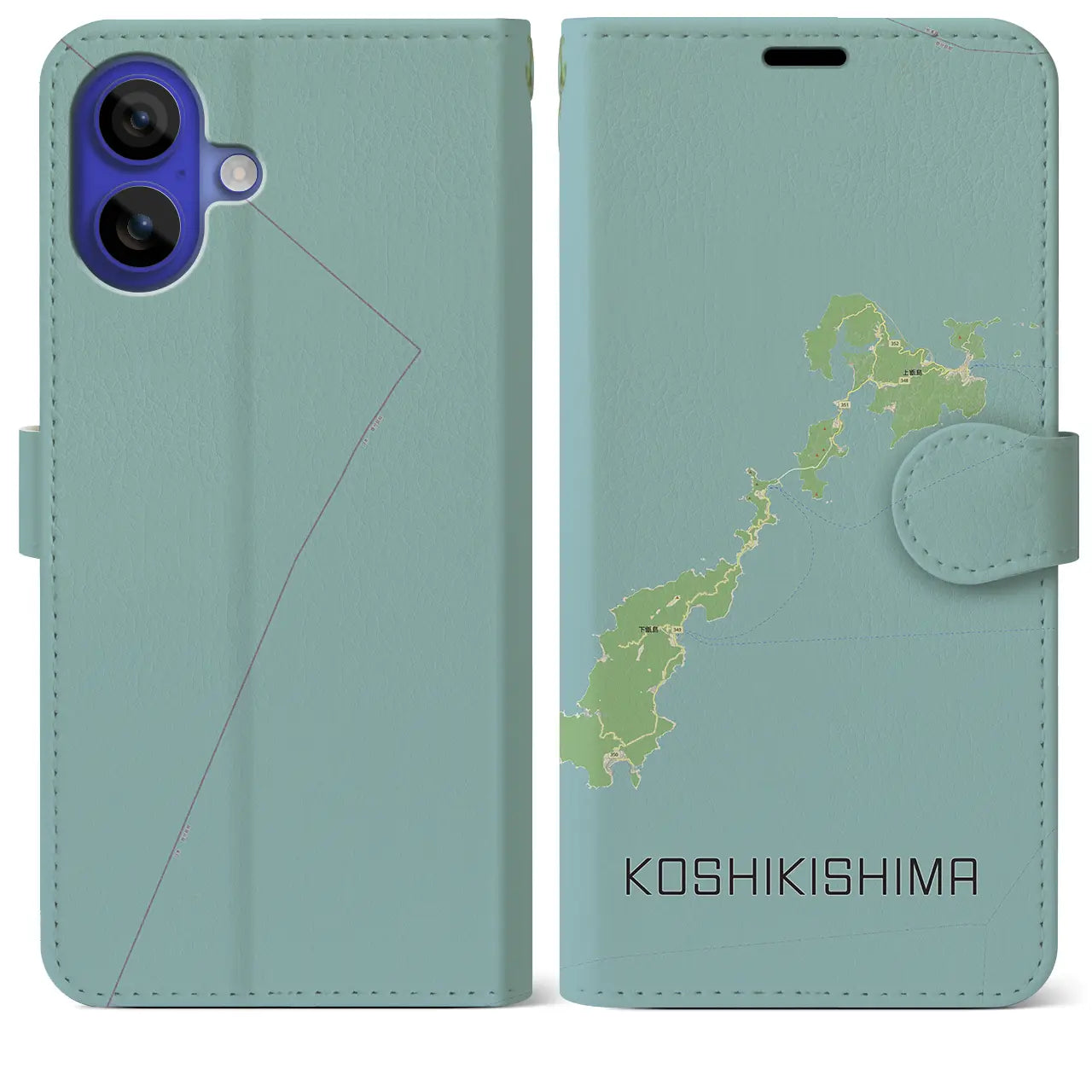 【甑島（鹿児島県）】地図柄iPhoneケース（手帳タイプ）ナチュラル・iPhone 16 Pro Max 用