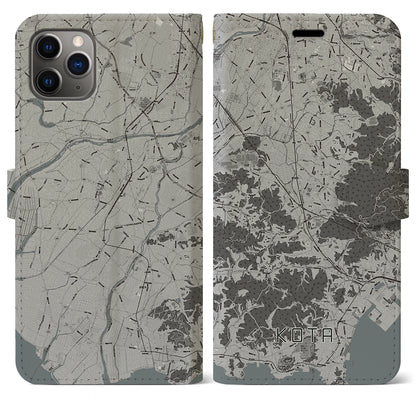 【幸田（愛知県）】地図柄iPhoneケース（手帳タイプ）モノトーン・iPhone 11 Pro Max 用