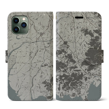 【幸田（愛知県）】地図柄iPhoneケース（手帳タイプ）モノトーン・iPhone 11 Pro 用