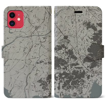 【幸田（愛知県）】地図柄iPhoneケース（手帳タイプ）モノトーン・iPhone 11 用