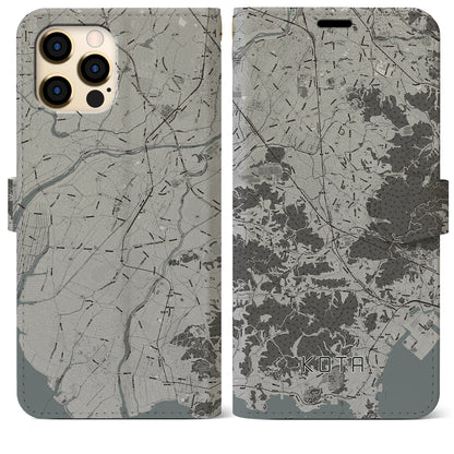 【幸田（愛知県）】地図柄iPhoneケース（手帳タイプ）モノトーン・iPhone 12 Pro Max 用