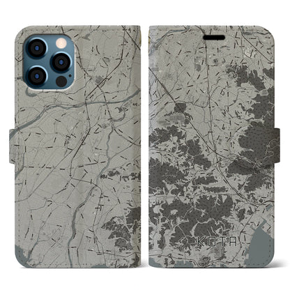 【幸田（愛知県）】地図柄iPhoneケース（手帳タイプ）モノトーン・iPhone 12 / 12 Pro 用