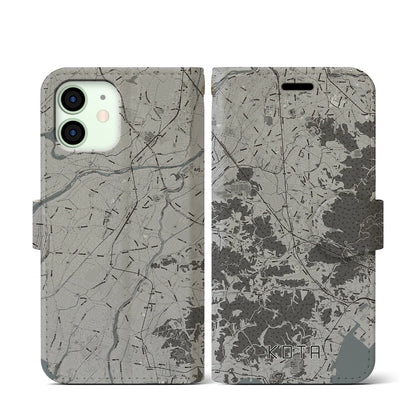 【幸田（愛知県）】地図柄iPhoneケース（手帳タイプ）モノトーン・iPhone 12 mini 用