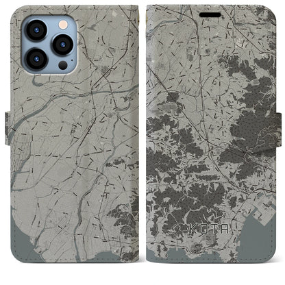 【幸田（愛知県）】地図柄iPhoneケース（手帳タイプ）モノトーン・iPhone 13 Pro Max 用