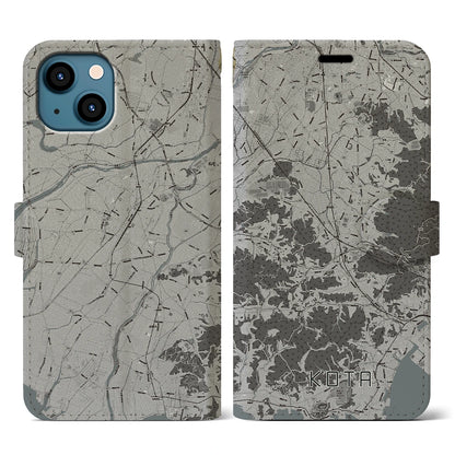 【幸田（愛知県）】地図柄iPhoneケース（手帳タイプ）モノトーン・iPhone 13 用