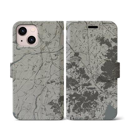 【幸田（愛知県）】地図柄iPhoneケース（手帳タイプ）モノトーン・iPhone 13 mini 用