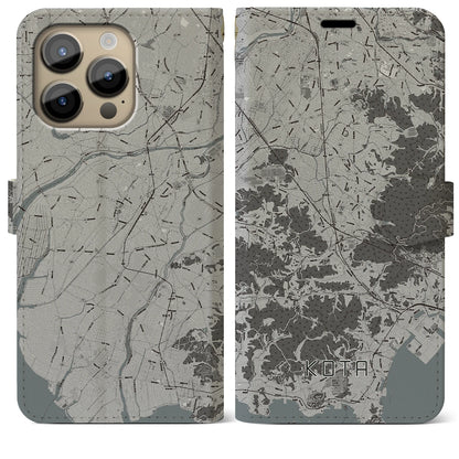 【幸田（愛知県）】地図柄iPhoneケース（手帳タイプ）モノトーン・iPhone 14 Pro Max 用