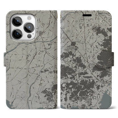 【幸田（愛知県）】地図柄iPhoneケース（手帳タイプ）モノトーン・iPhone 14 Pro 用