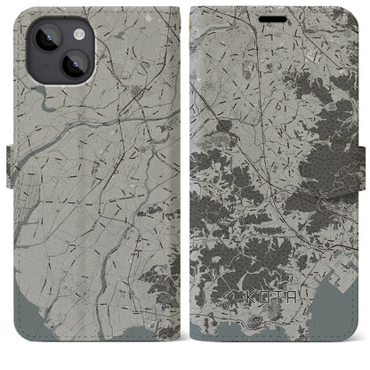 【幸田（愛知県）】地図柄iPhoneケース（手帳タイプ）モノトーン・iPhone 14 Plus 用