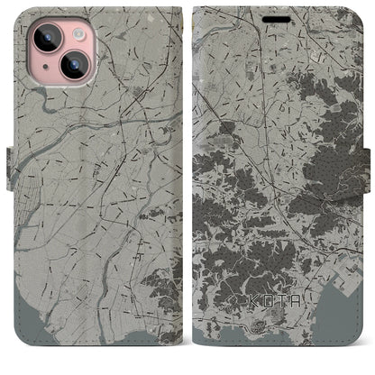 【幸田（愛知県）】地図柄iPhoneケース（手帳タイプ）モノトーン・iPhone 15 Plus 用