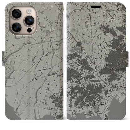 【幸田（愛知県）】地図柄iPhoneケース（手帳タイプ）モノトーン・iPhone 16 Plus 用