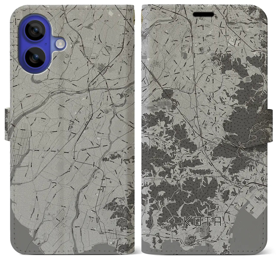 【幸田(愛知県)】地図柄iPhoneケース(手帳タイプ)モノトーン・iPhone 16 Pro Max 用