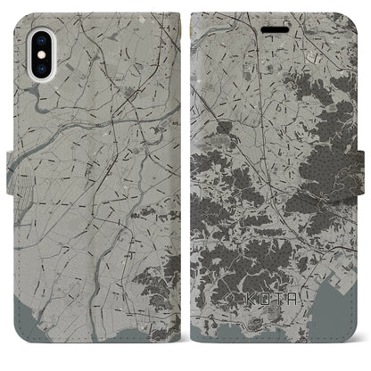 【幸田（愛知県）】地図柄iPhoneケース（手帳タイプ）モノトーン・iPhone XS Max 用