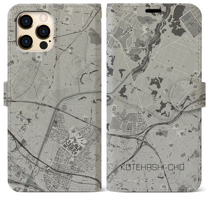 【犢橋町（千葉県）】地図柄iPhoneケース（手帳タイプ）モノトーン・iPhone 12 Pro Max 用