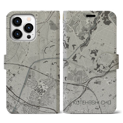 【犢橋町（千葉県）】地図柄iPhoneケース（手帳タイプ）モノトーン・iPhone 13 Pro 用