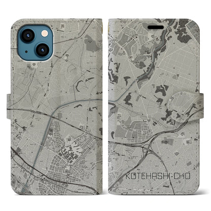 【犢橋町（千葉県）】地図柄iPhoneケース（手帳タイプ）モノトーン・iPhone 13 用