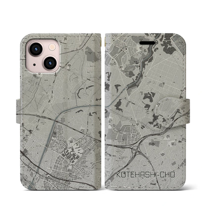 【犢橋町（千葉県）】地図柄iPhoneケース（手帳タイプ）モノトーン・iPhone 13 mini 用