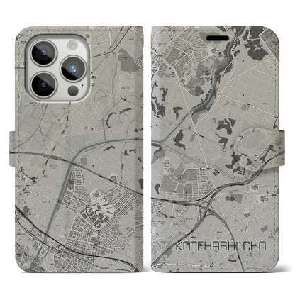 【犢橋町（千葉県）】地図柄iPhoneケース（手帳タイプ）モノトーン・iPhone 15 Pro 用