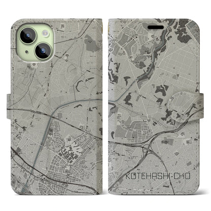 【犢橋町（千葉県）】地図柄iPhoneケース（手帳タイプ）モノトーン・iPhone 15 用