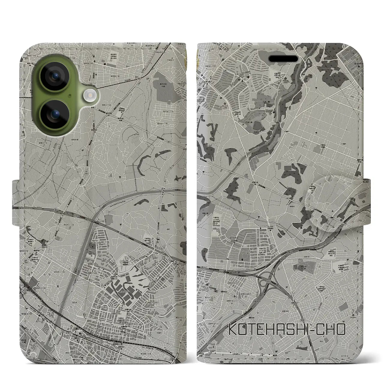 【犢橋町（千葉県）】地図柄iPhoneケース（手帳タイプ）