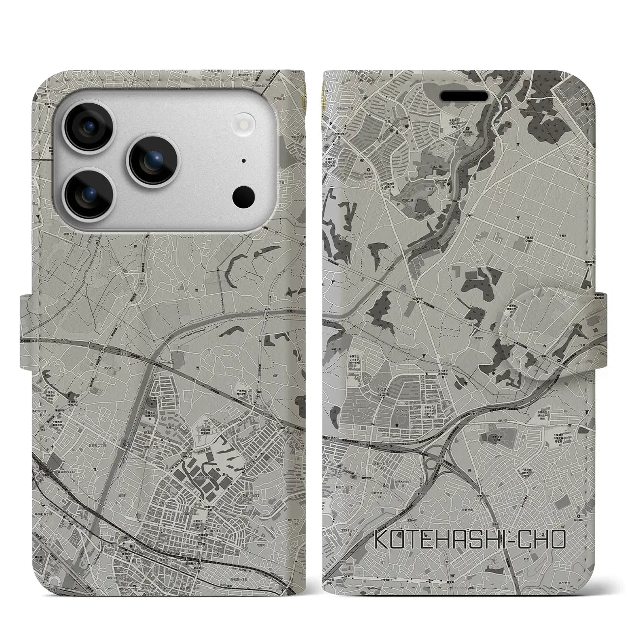 【犢橋町（千葉県）】地図柄iPhoneケース（手帳タイプ）