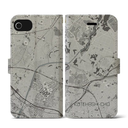 【犢橋町（千葉県）】地図柄iPhoneケース（手帳タイプ）モノトーン・iPhone SE（第3 / 第2世代） / 8 / 7 / 6s / 6 用