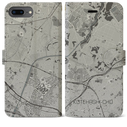 【犢橋町（千葉県）】地図柄iPhoneケース（手帳タイプ）モノトーン・iPhone 8Plus /7Plus / 6sPlus / 6Plus 用