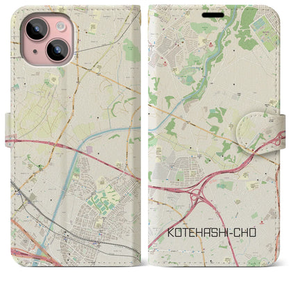 【犢橋町（千葉県）】地図柄iPhoneケース（手帳タイプ）ナチュラル・iPhone 15 Plus 用