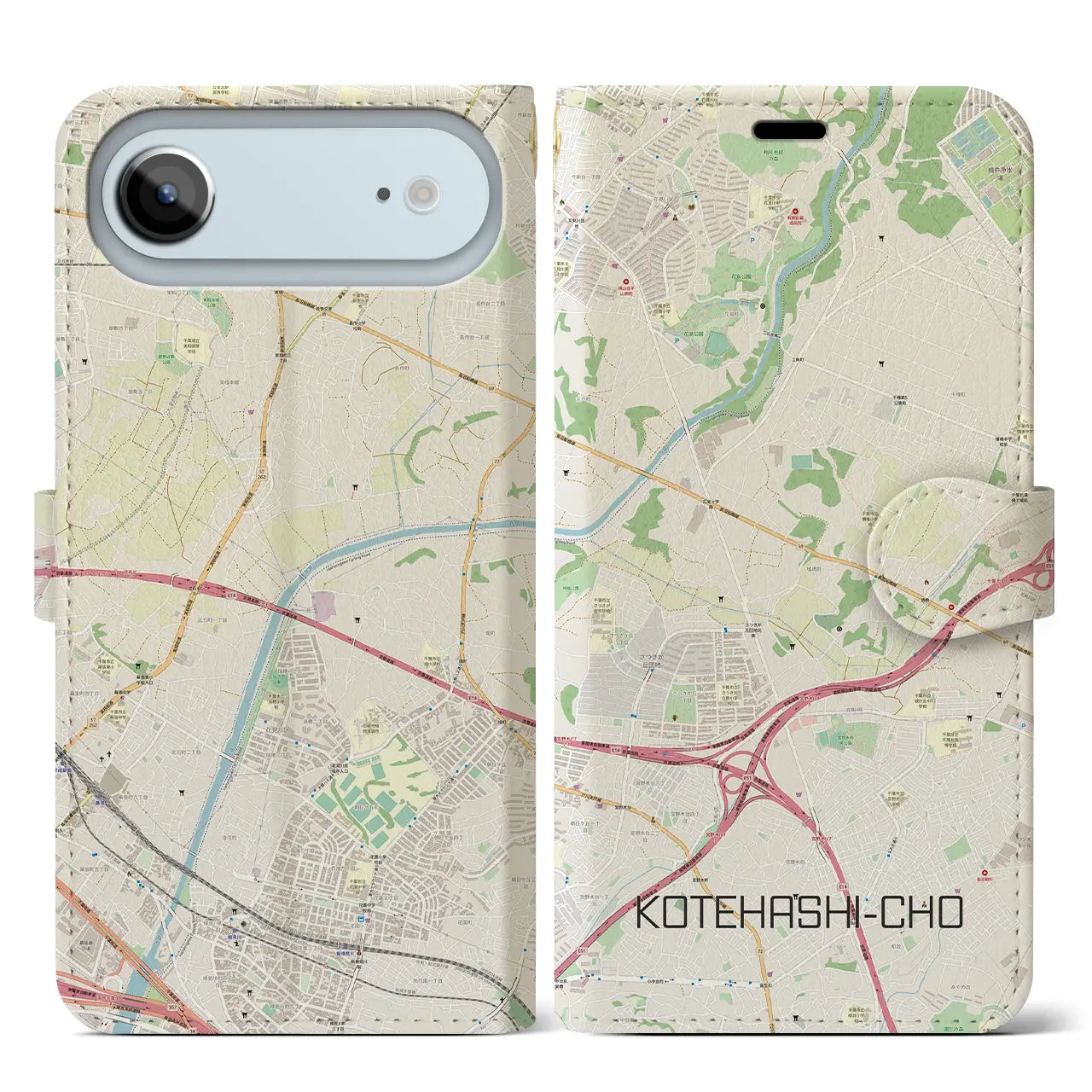 【犢橋町（千葉県）】地図柄iPhoneケース（手帳タイプ）