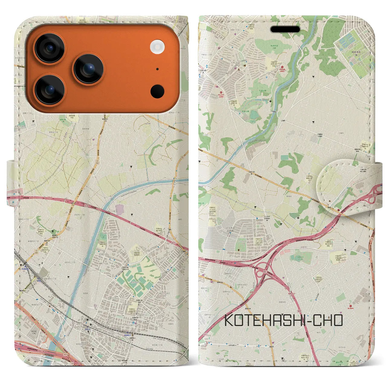 【犢橋町（千葉県）】地図柄iPhoneケース（手帳タイプ）