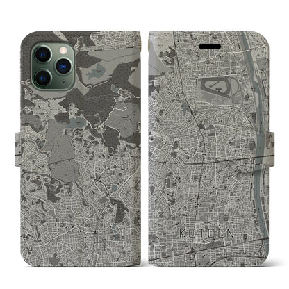 【甲東園（兵庫県）】地図柄iPhoneケース（手帳タイプ）モノトーン・iPhone 11 Pro 用