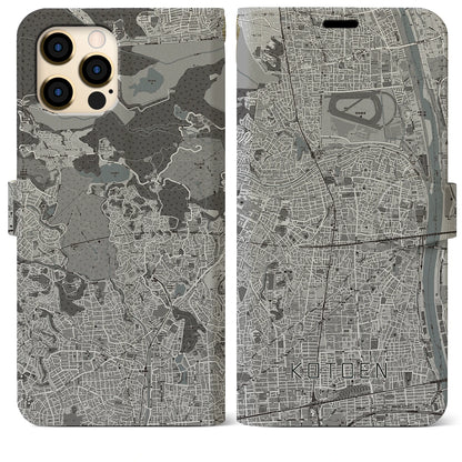 【甲東園（兵庫県）】地図柄iPhoneケース（手帳タイプ）モノトーン・iPhone 12 Pro Max 用