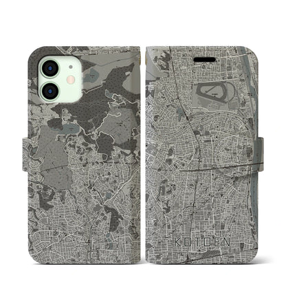 【甲東園（兵庫県）】地図柄iPhoneケース（手帳タイプ）モノトーン・iPhone 12 mini 用