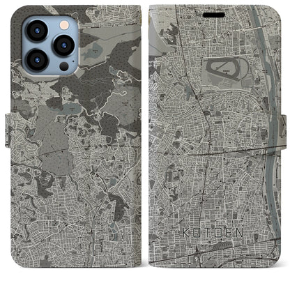 【甲東園（兵庫県）】地図柄iPhoneケース（手帳タイプ）モノトーン・iPhone 13 Pro Max 用