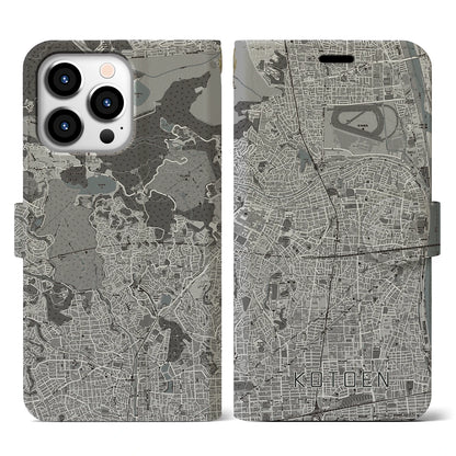 【甲東園（兵庫県）】地図柄iPhoneケース（手帳タイプ）モノトーン・iPhone 13 Pro 用